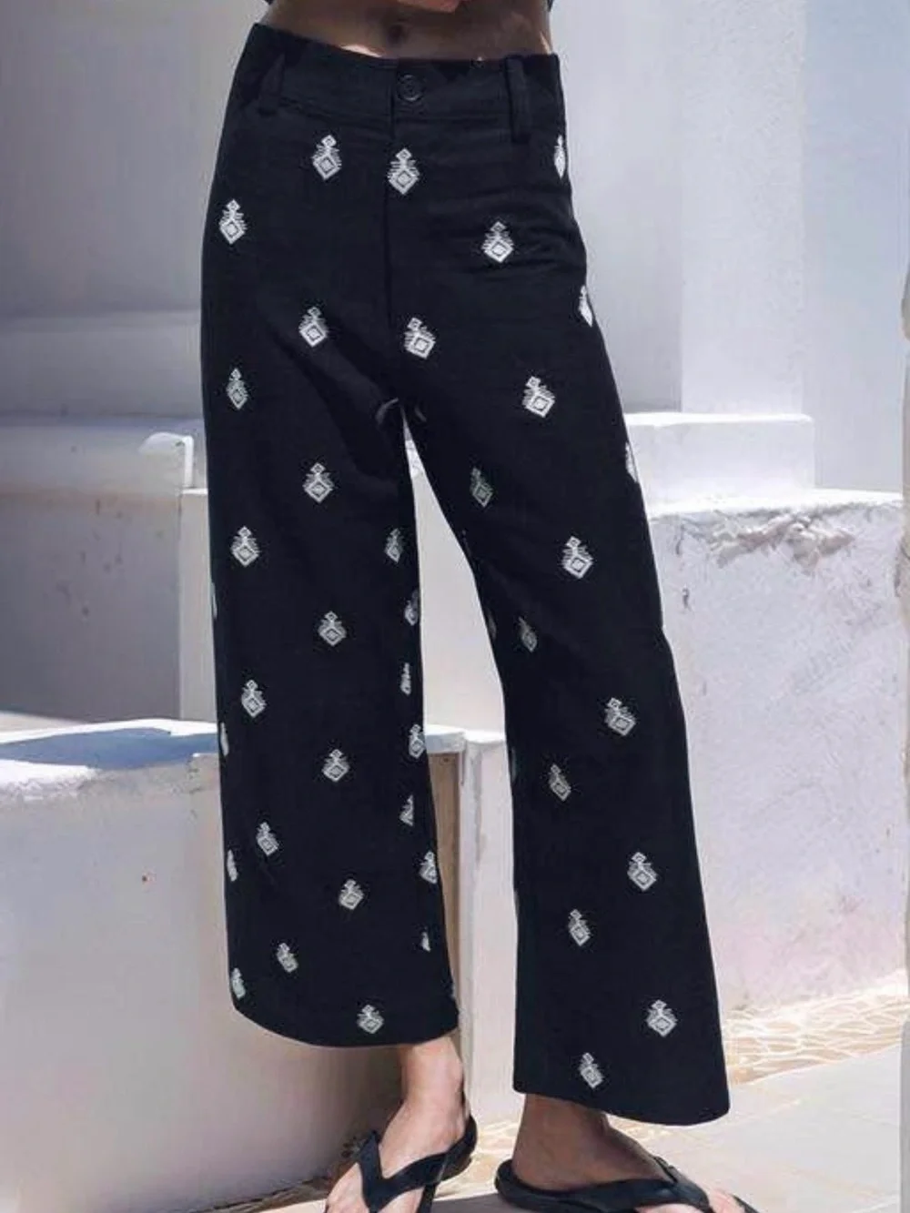 Zara Embroidered Black Linen Pants XS
